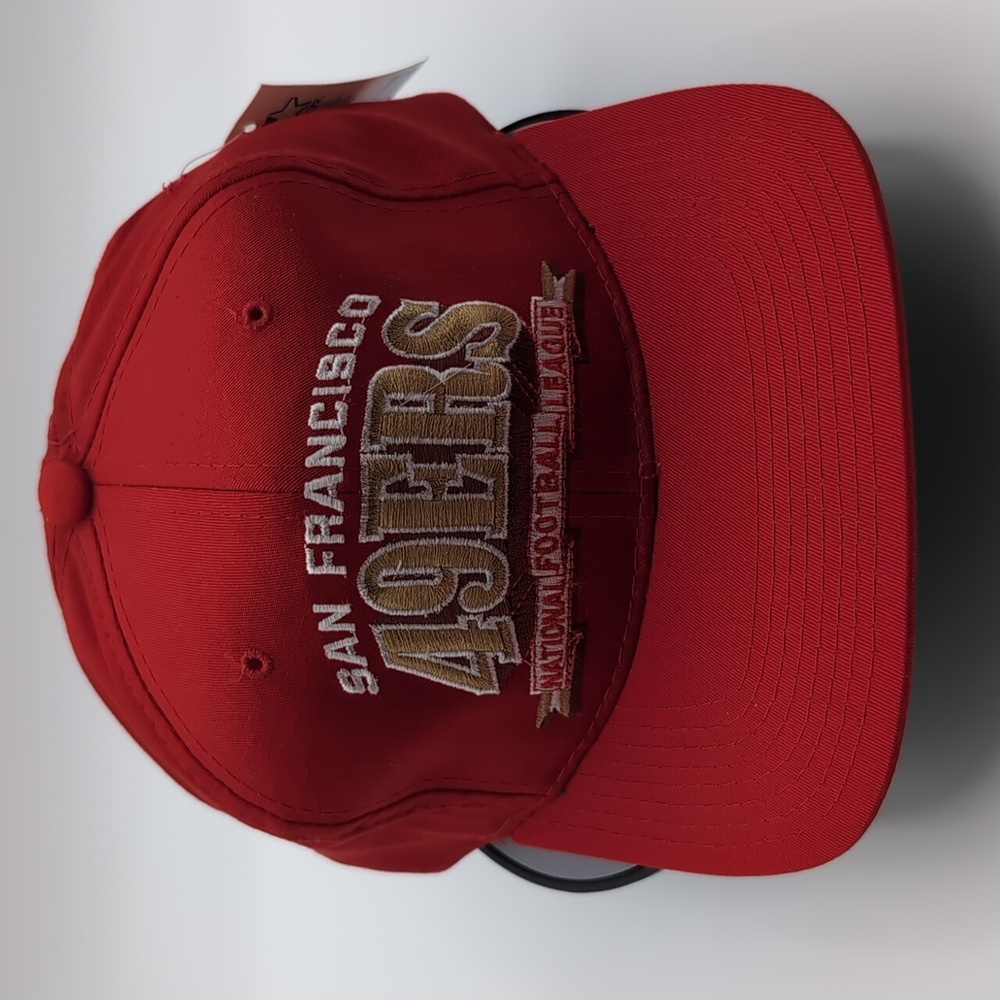Starter|NWT Vintage NFL San Francisco 49ers Red Sports Cap Snap Back Green Brim - Picture 8 of 12